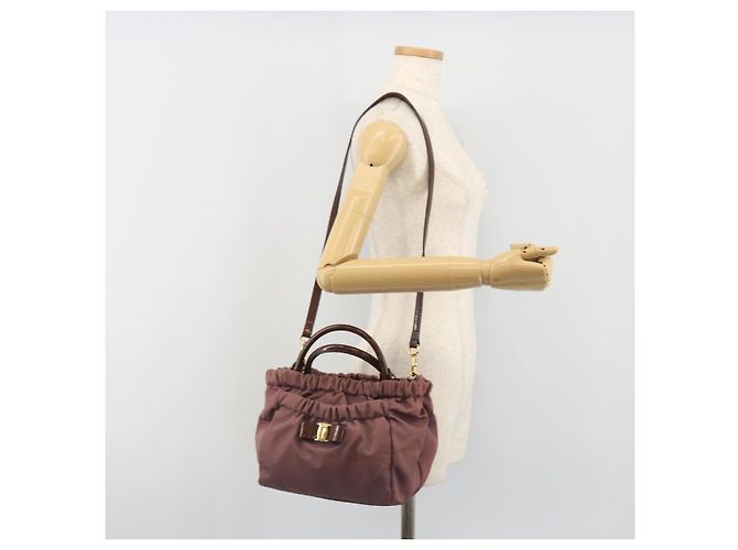 Borsa a mano Salvatore Ferragamo Vala Nylon 2way Marrone Tono Oro Auth BA14653 - vista 26