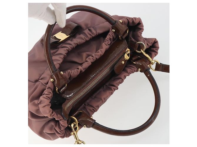 Borsa a mano Salvatore Ferragamo Vala Nylon 2way Marrone Tono Oro Auth BA14653 - vista 6