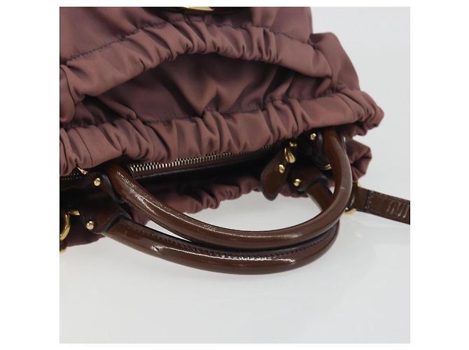 Borsa a mano Salvatore Ferragamo Vala Nylon 2way Marrone Tono Oro Auth BA14653 - vista 7