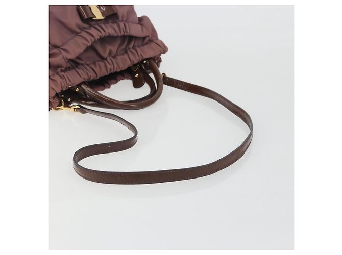 Borsa a mano Salvatore Ferragamo Vala Nylon 2way Marrone Tono Oro Auth BA14653 - vista 8