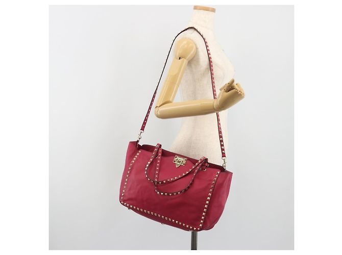 Borsa Tote VALENTINO Studs in pelle 2way Rosa Tono Oro Auth BA14571 - vista 26