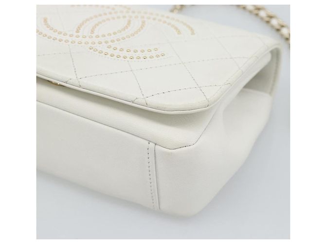 Borsa a tracolla CHANEL Matelasse con catena in pelle d'agnello 2way White Gold CC Auth 193425SAM Bianco D'oro - vista 10