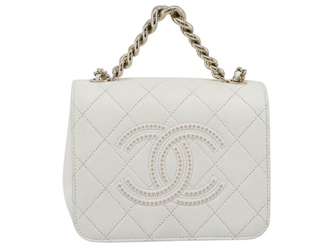 Borsa a tracolla CHANEL Matelasse con catena in pelle d'agnello 2way White Gold CC Auth 193425SAM Bianco D'oro - vista 13