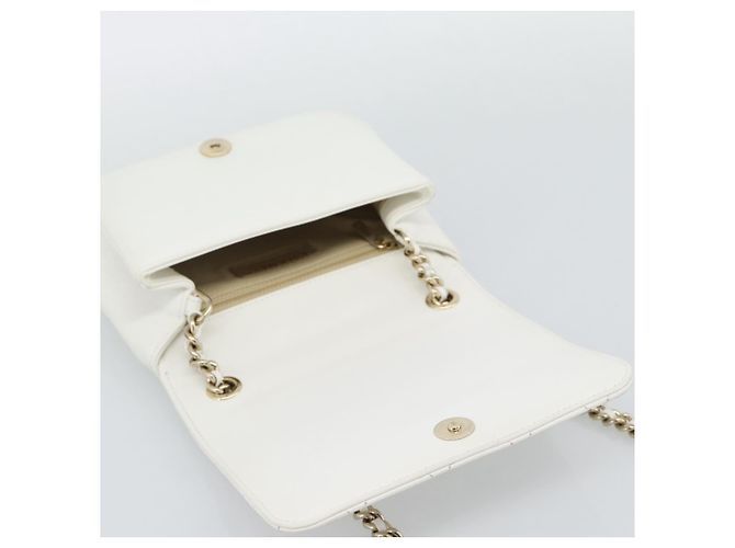 Borsa a tracolla CHANEL Matelasse con catena in pelle d'agnello 2way White Gold CC Auth 193425SAM Bianco D'oro - vista 19