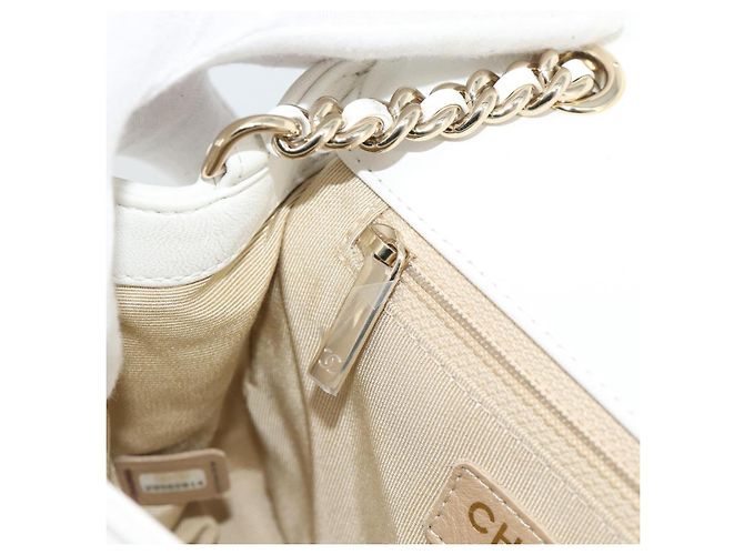 Borsa a tracolla CHANEL Matelasse con catena in pelle d'agnello 2way White Gold CC Auth 193425SAM Bianco D'oro - vista 23