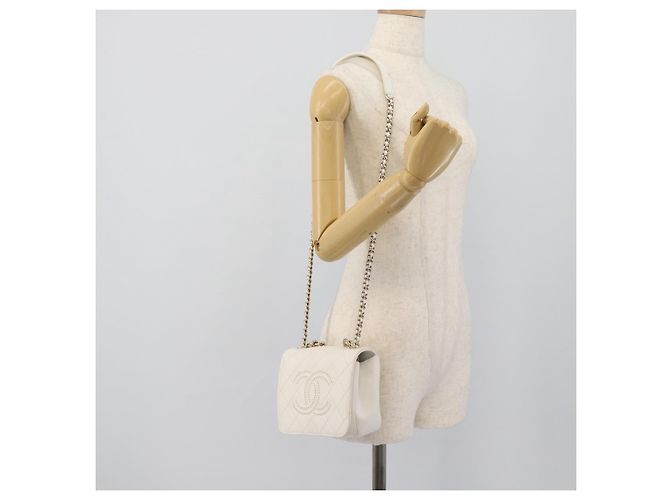 Borsa a tracolla CHANEL Matelasse con catena in pelle d'agnello 2way White Gold CC Auth 193425SAM Bianco D'oro - vista 26