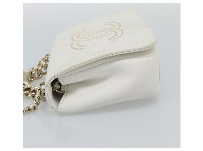 Borsa a tracolla CHANEL Matelasse con catena in pelle d'agnello 2way White Gold CC Auth 193425SAM Bianco D'oro - vista 3