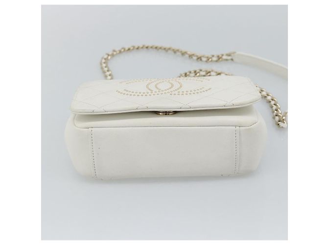 Borsa a tracolla CHANEL Matelasse con catena in pelle d'agnello 2way White Gold CC Auth 193425SAM Bianco D'oro - vista 5