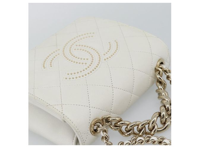 Borsa a tracolla CHANEL Matelasse con catena in pelle d'agnello 2way White Gold CC Auth 193425SAM Bianco D'oro - vista 6
