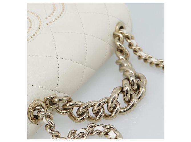 Borsa a tracolla CHANEL Matelasse con catena in pelle d'agnello 2way White Gold CC Auth 193425SAM Bianco D'oro - vista 7
