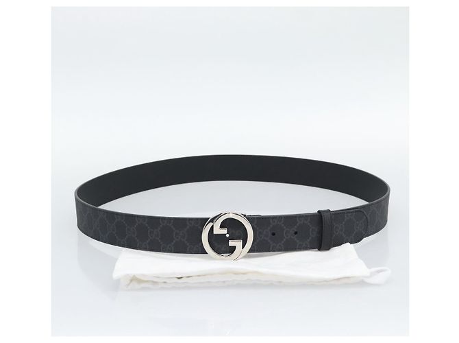 Cintura GUCCI GG Supreme Interlocking G Belt PVC 53.1"" Black 703147 Auth BA14141V Nero Argento - vista 11