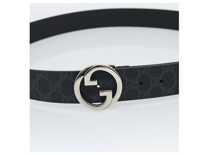 Cintura GUCCI GG Supreme Interlocking G Belt PVC 53.1"" Black 703147 Auth BA14141V Nero Argento - vista 5