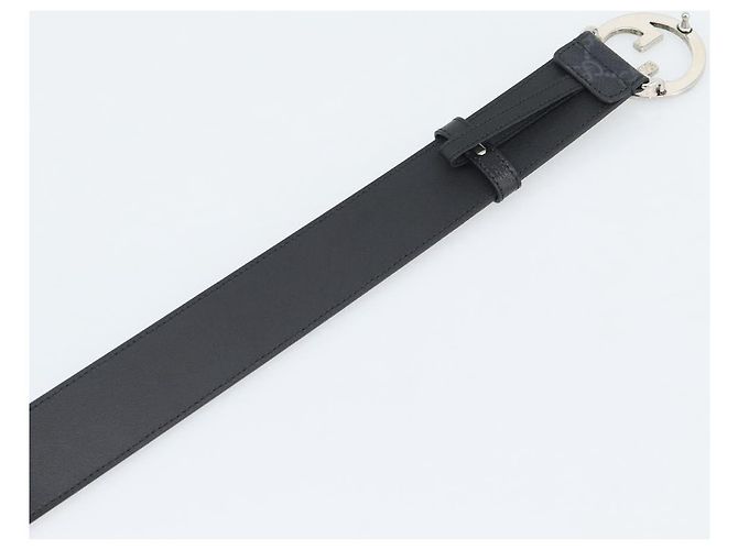 Cintura GUCCI GG Supreme Interlocking G Belt PVC 53.1"" Black 703147 Auth BA14141V Nero Argento - vista 7