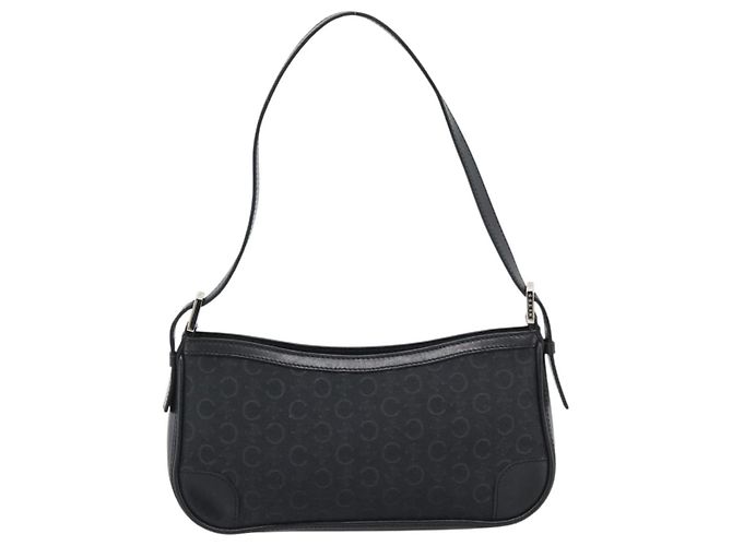 Céline Borsa a tracolla CELINE C Macadam Canvas Nero Argento Auth 193919A - vista 13