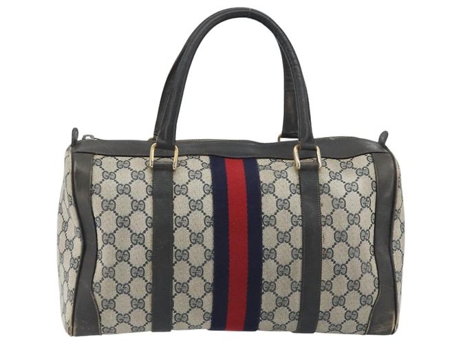 Borsa a Mano GUCCI GG Supreme PVC Pelle Navy Tono Oro Auth 194149 Blu navy - vista 13