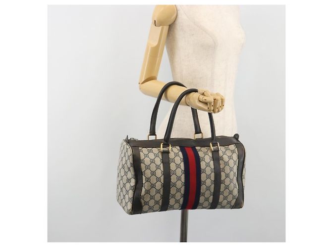 Borsa a Mano GUCCI GG Supreme PVC Pelle Navy Tono Oro Auth 194149 Blu navy - vista 20