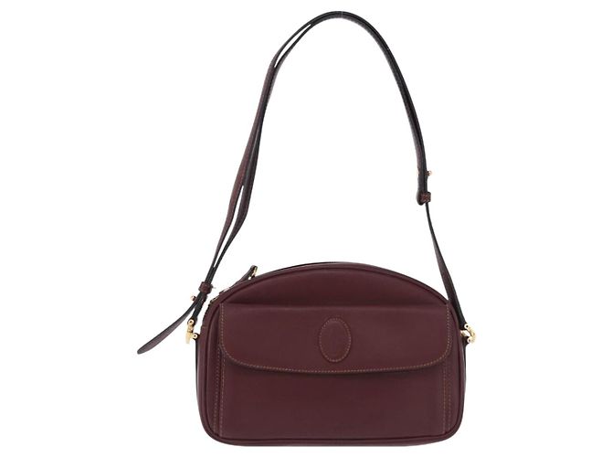 Borsa a tracolla CARTIER Must Line in pelle Bordeaux tono oro Auth 194177A - vista 13