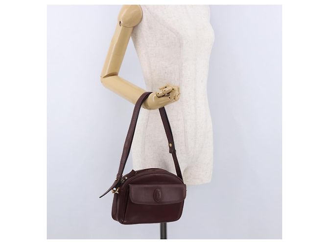 Borsa a tracolla CARTIER Must Line in pelle Bordeaux tono oro Auth 194177A - vista 22