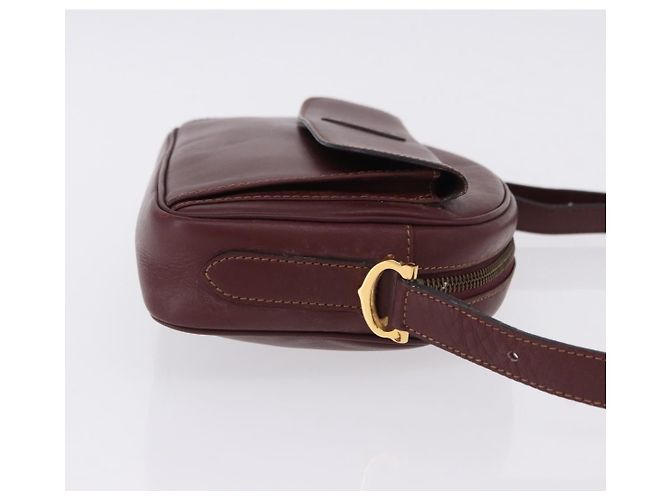 Borsa a tracolla CARTIER Must Line in pelle Bordeaux tono oro Auth 194177A - vista 3