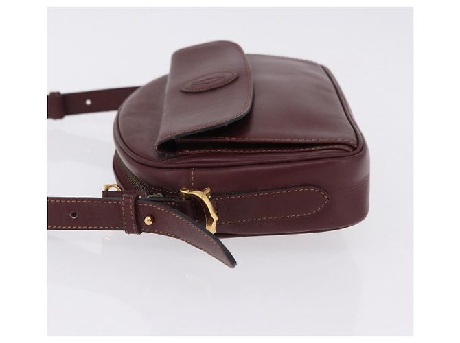 Borsa a tracolla CARTIER Must Line in pelle Bordeaux tono oro Auth 194177A - vista 4