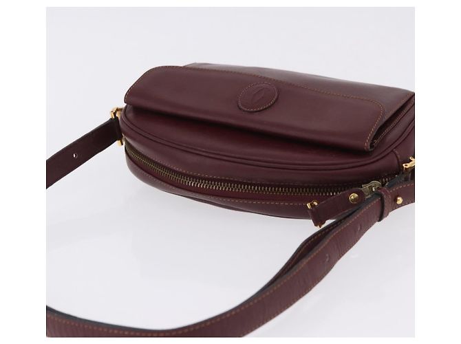 Borsa a tracolla CARTIER Must Line in pelle Bordeaux tono oro Auth 194177A - vista 6