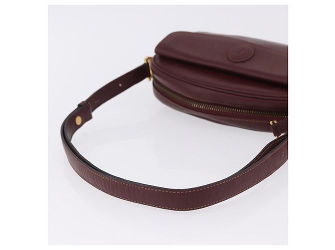 Borsa a tracolla CARTIER Must Line in pelle Bordeaux tono oro Auth 194177A - vista 7