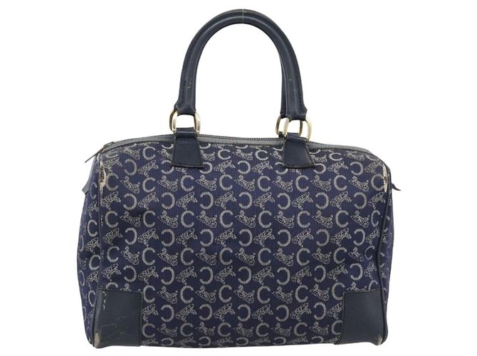 Céline Borsa a mano CELINE C Sulky Canvas Navy Gold Tone Auth gh2303 Blu navy - vista 13