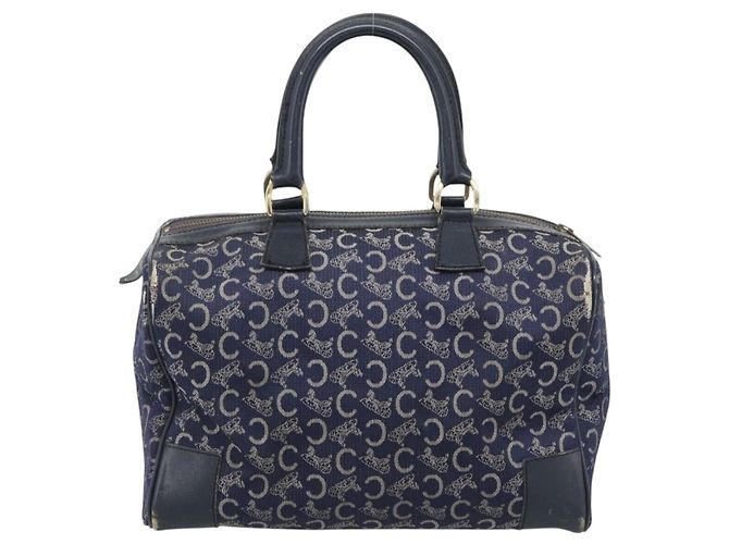 Céline Borsa a mano CELINE C Sulky Canvas Navy Gold Tone Auth gh2303 Blu navy - vista 2