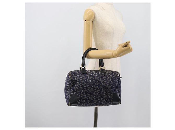 Céline Borsa a mano CELINE C Sulky Canvas Navy Gold Tone Auth gh2303 Blu navy - vista 20