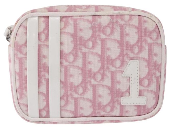 Pouch Christian Dior Trotter Canvas PVC Rosa Argento Auth bs36488 - vista 13