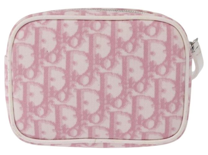 Pouch Christian Dior Trotter Canvas PVC Rosa Argento Auth bs36488 - vista 2