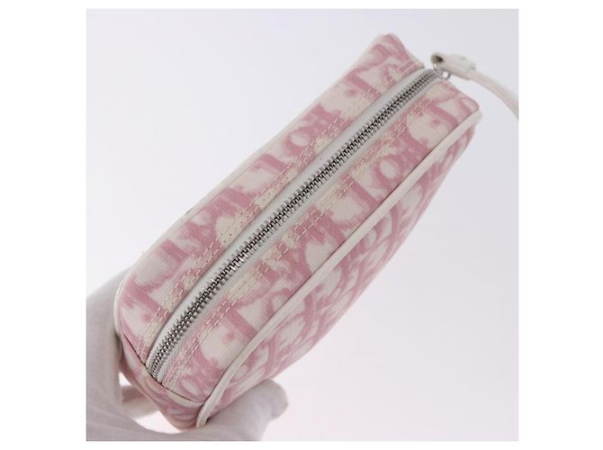 Pouch Christian Dior Trotter Canvas PVC Rosa Argento Auth bs36488 - vista 5