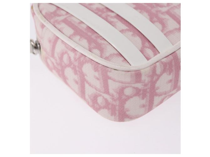 Pouch Christian Dior Trotter Canvas PVC Rosa Argento Auth bs36488 - vista 7
