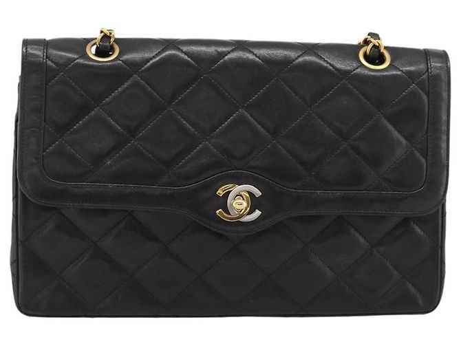 Borsa a catena CHANEL Matelassé in pelle d'agnello Paris Limited Nero Oro CC Auth 194926SAM D'oro - vista 13