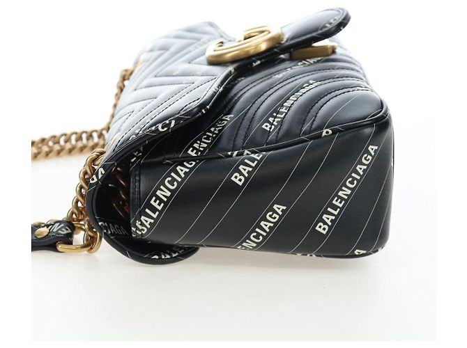 Borsa GUCCI GG Marmont The Hacker Project Balenciaga Collaboration Auth 192458SAM Nero D'oro - vista 3