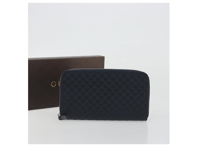 Cartera GUCCI Micro GG Canvas Guccissima de cuero Navy Silver 544473 Auth 192518A Plata Azul marino - vista 12