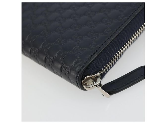 Cartera GUCCI Micro GG Canvas Guccissima de cuero Navy Silver 544473 Auth 192518A Plata Azul marino - vista 15