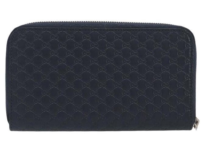 Cartera GUCCI Micro GG Canvas Guccissima de cuero Navy Silver 544473 Auth 192518A Plata Azul marino - vista 2