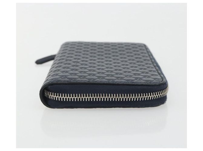 Cartera GUCCI Micro GG Canvas Guccissima de cuero Navy Silver 544473 Auth 192518A Plata Azul marino - vista 3