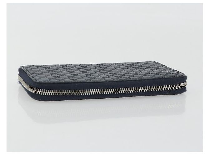 Cartera GUCCI Micro GG Canvas Guccissima de cuero Navy Silver 544473 Auth 192518A Plata Azul marino - vista 5