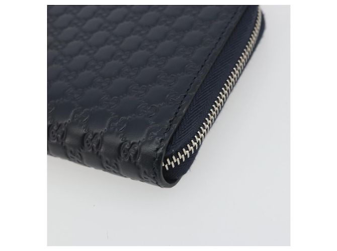 Cartera GUCCI Micro GG Canvas Guccissima de cuero Navy Silver 544473 Auth 192518A Plata Azul marino - vista 7