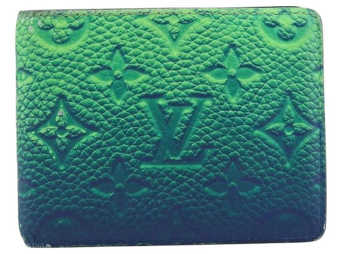 LOUIS VUITTON Taurillon Clemence Illusion Portefeuille Slender Auth 192437 Verde - vista 13