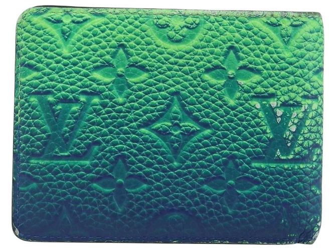 LOUIS VUITTON Taurillon Clemence Illusion Portefeuille Slender Auth 192437 Verde - vista 2