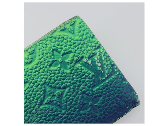LOUIS VUITTON Taurillon Clemence Illusion Portefeuille Slender Auth 192437 Verde - vista 8