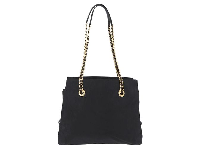 Borsa a Tracolla con Catena PRADA Nylon Nero Tono Oro Auth 194116 - vista 2