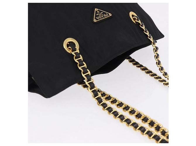 Borsa a Tracolla con Catena PRADA Nylon Nero Tono Oro Auth 194116 - vista 6