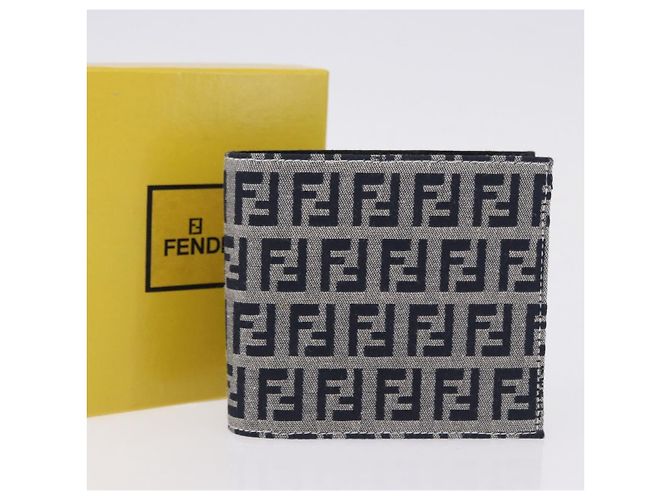 Cartera bifold FENDI Zucchino Canvas Navy Auth 194127M - vista 12