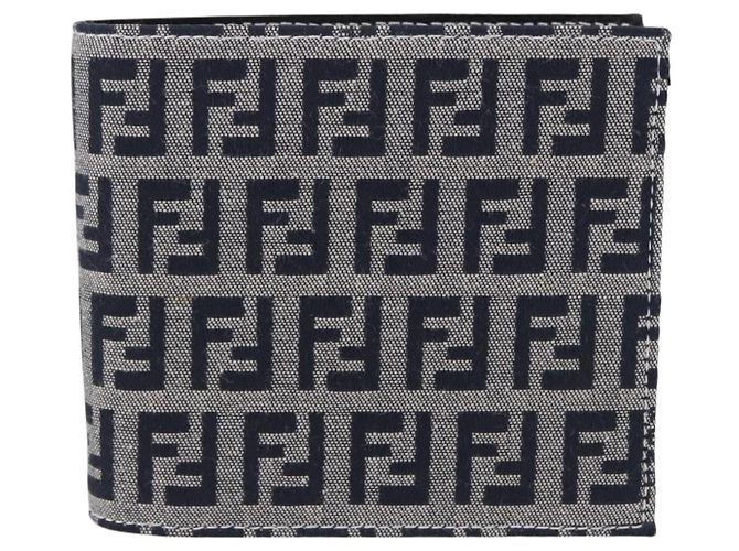 Cartera bifold FENDI Zucchino Canvas Navy Auth 194127M - vista 13