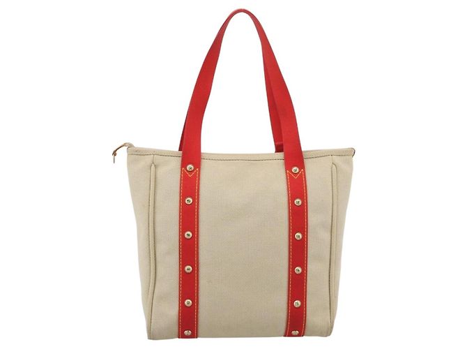 Saco Tote LOUIS VUITTON Antigua Cabas MM Bege Vermelho M40035 LV Auth ka5465 - vista 2