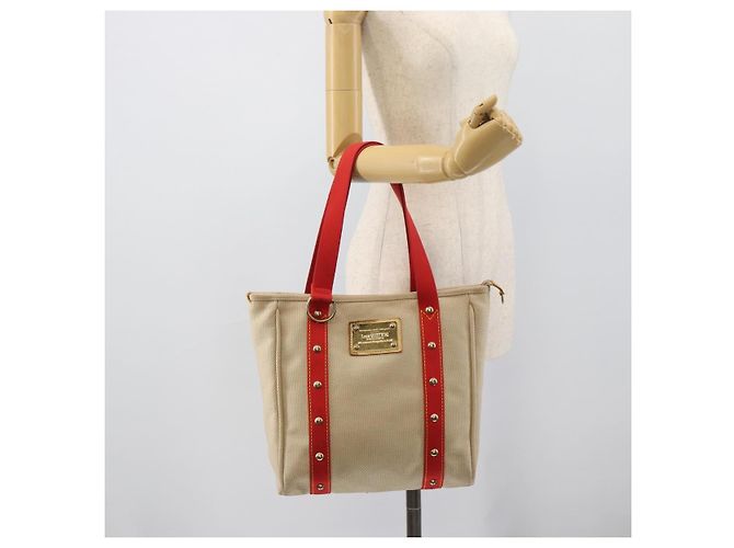 Saco Tote LOUIS VUITTON Antigua Cabas MM Bege Vermelho M40035 LV Auth ka5465 - vista 21